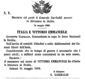Il manifesto dell'editto di Garibaldi a Salemi