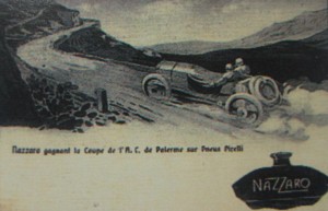 Cartolina originale d'epoca con Felice Nazzaro alla Coppa dell'Automobile Club di Palermo