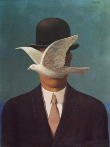"L'uomo con la bombetta ". R. Magritte,  1964 