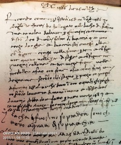 Foto prima pagina del documento originale del Vecchietti, Archivio di Stato di Firenze tra le Filze del XV secolo.