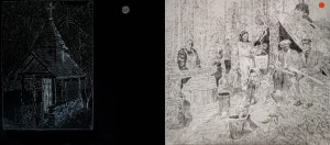 Roberto Orlando, Dittico delle inquiete relazioni, 2026, tempera, grafite e fusagine su tela di lino e cotone, 180x400cm