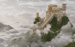 Fantasy 3D Illustration Palace on Mount Olympus